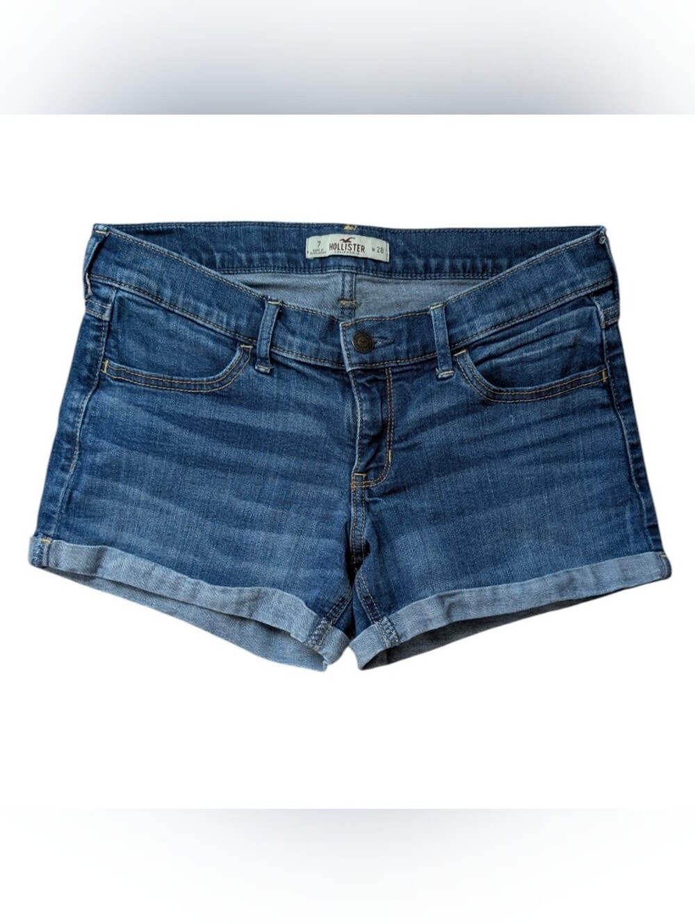 Hollister Shorts Size 7 W 28 Medium Wash Denim Rolled Cuff Women’s